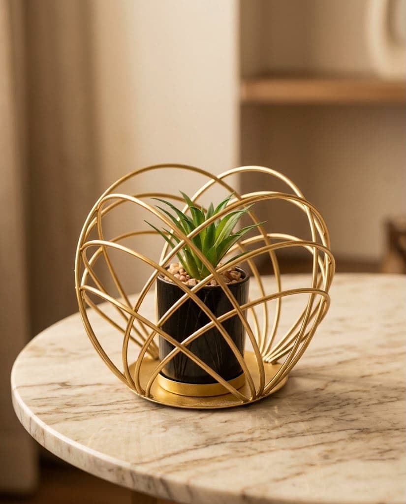 Geometric Wire Orb Planter with Faux Succulent