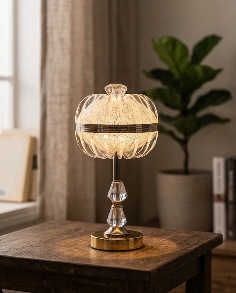 Gilded Pumpkin-Style Crystal Accent Lamp