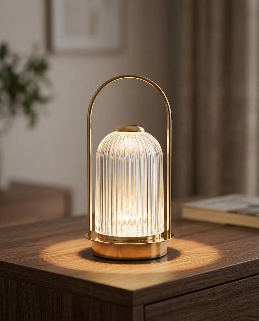 Gilded Lantern Style Fluted Glass Accent Lamp