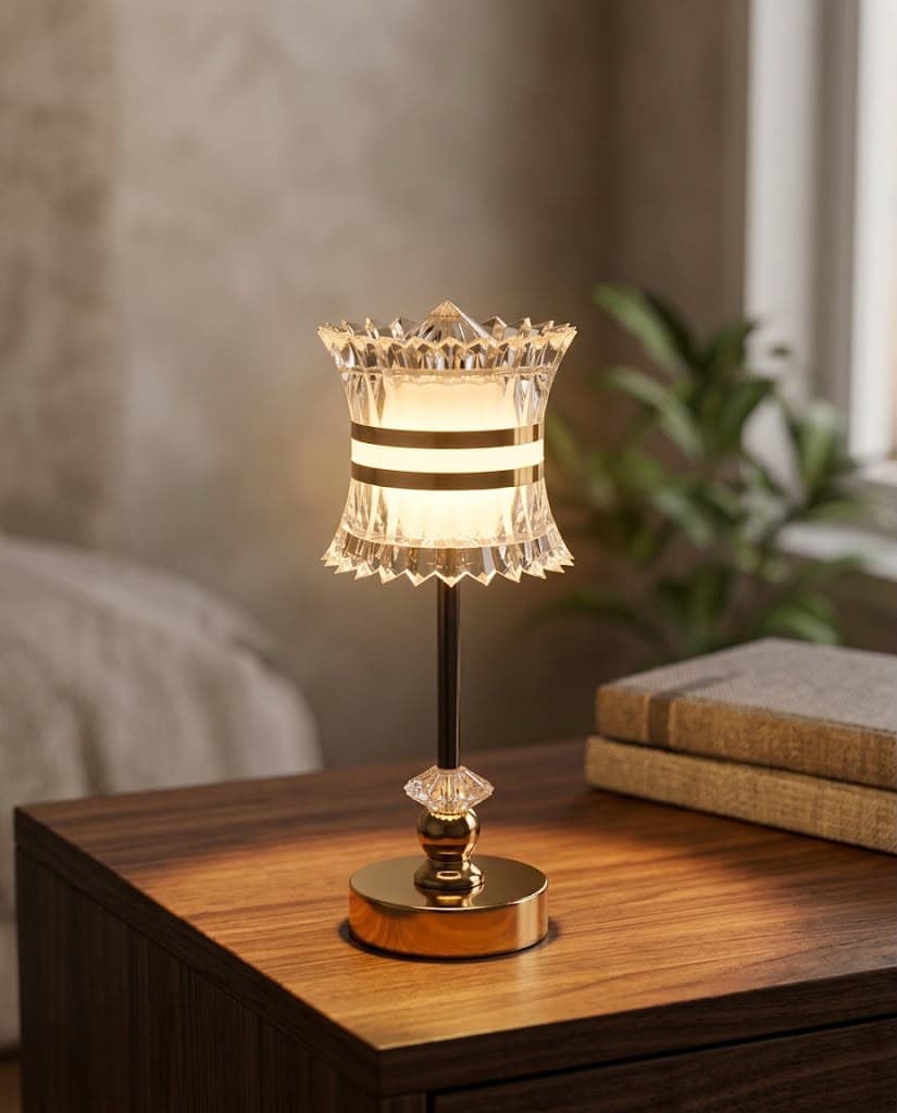 Gilded Crystal Crown Cordless Accent Lamp