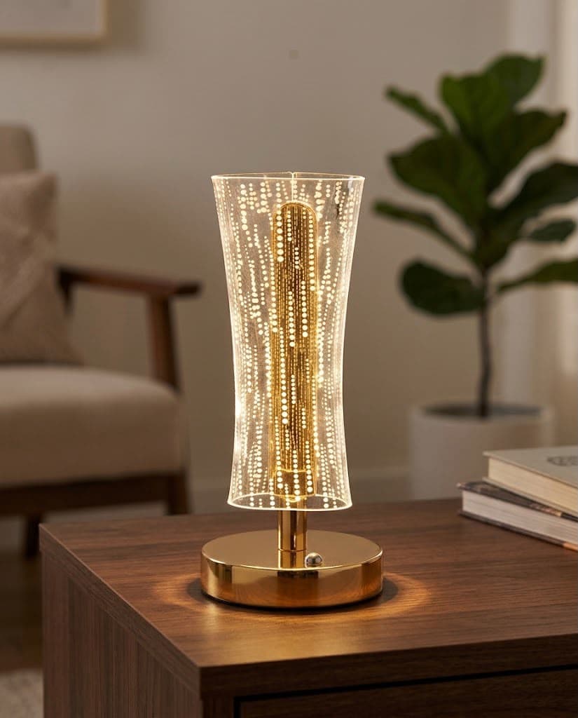 Modern Starburst Acrylic & Gold Cordless Accent Lamp