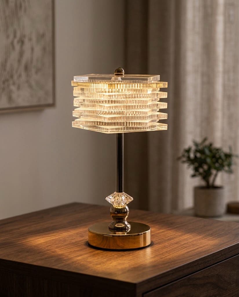 Modern Tiered Acrylic Cordless Table Lamp