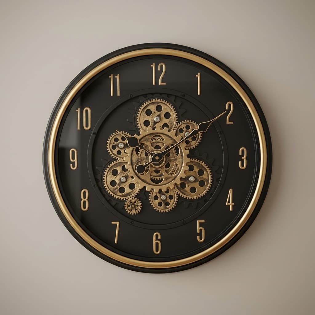 Steampunk Moving Gear Wall Clock with Gold Rim