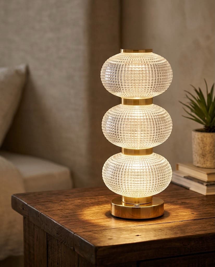 Triple Tier Ribbed Glass Table Lamp